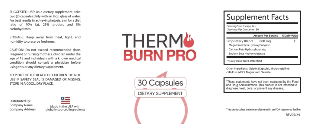 Thermoburn Pro Supplement Facts Label